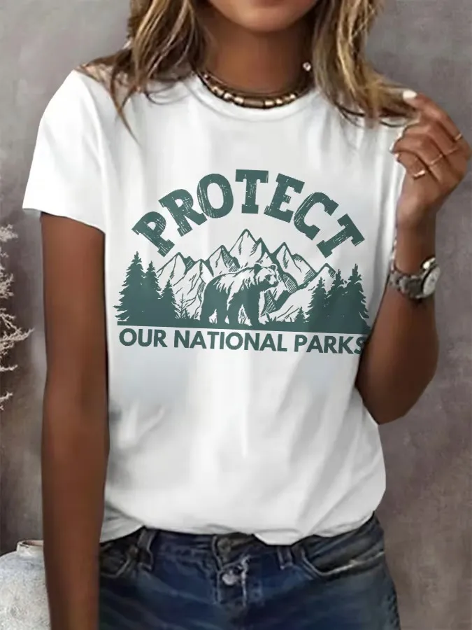 Women'S T-Shirt Women Protect Our National Parks Printed Crewneck T-Shirt Monogram And Pattern Print