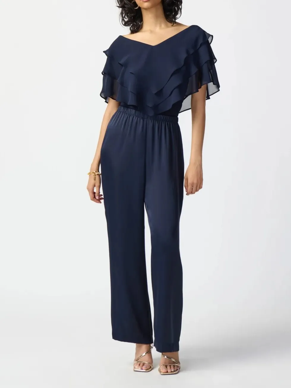 Navy Chiffon - Overlay Silky Knit Top