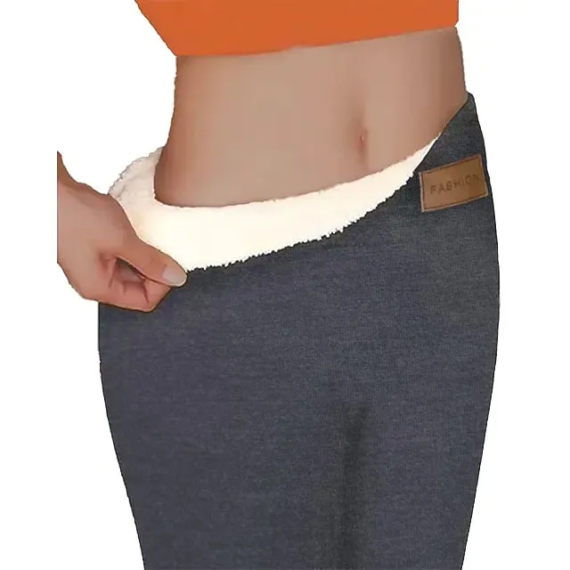 Women‘s Fleece Lined Leggings Winter Leggings Thermal Warm High Elasticity Yoga Fitness Gym Workout Tights Dark Grey Black Dark Black Sports Activewear  / Athletic / Athleisure