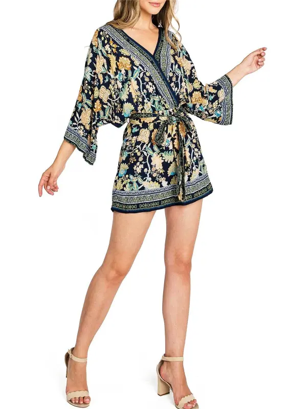 Floral Three Quarter Sleeve Romper