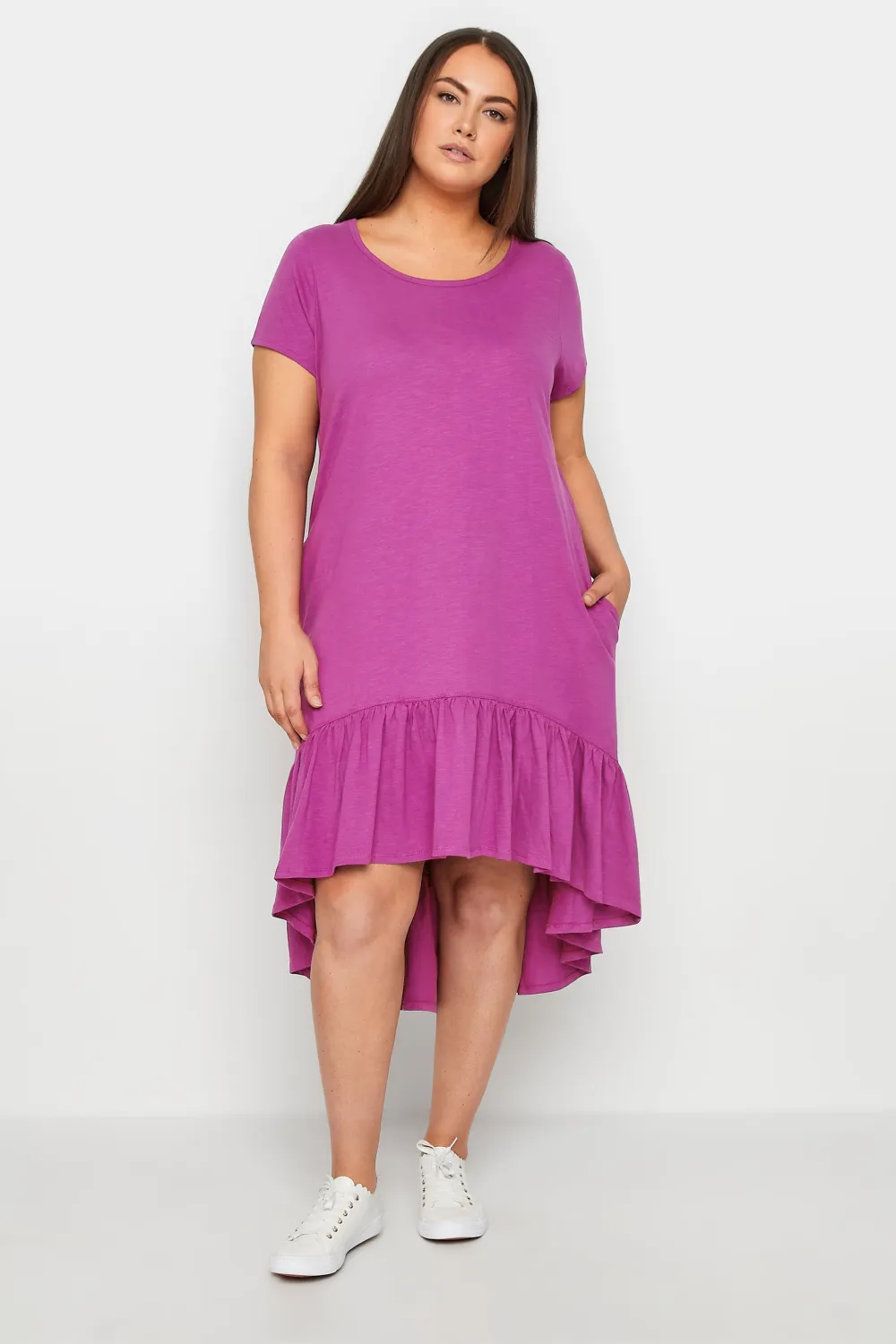 Evans Pink Ruffle Drape Pocket Tunic Dress