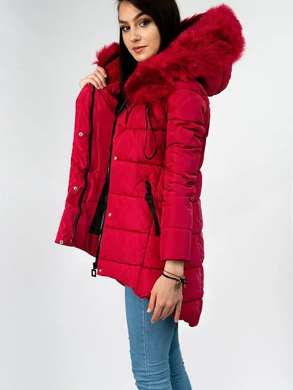 Red asymmetric ladies winter jacket