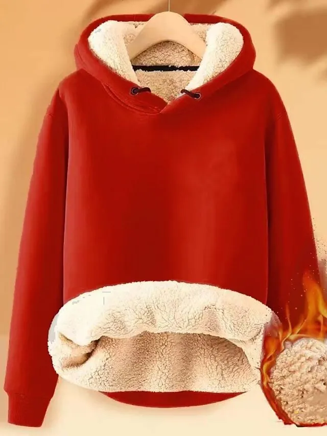 Women's Hoodie Sweatshirt Pullover Fleece Sherpa Fleece Teddy Black Yellow Pink Solid Color Street Casual Hoodie Long Sleeve Top Micro-elastic Fall & Winter