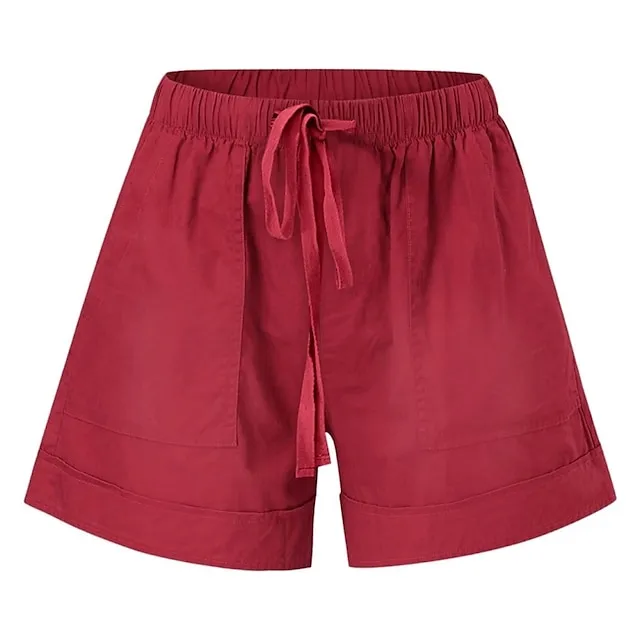 Women‘s Shorts Drawstring Pocket Plain Daily Regular Summer Green Black Pink Orange Red