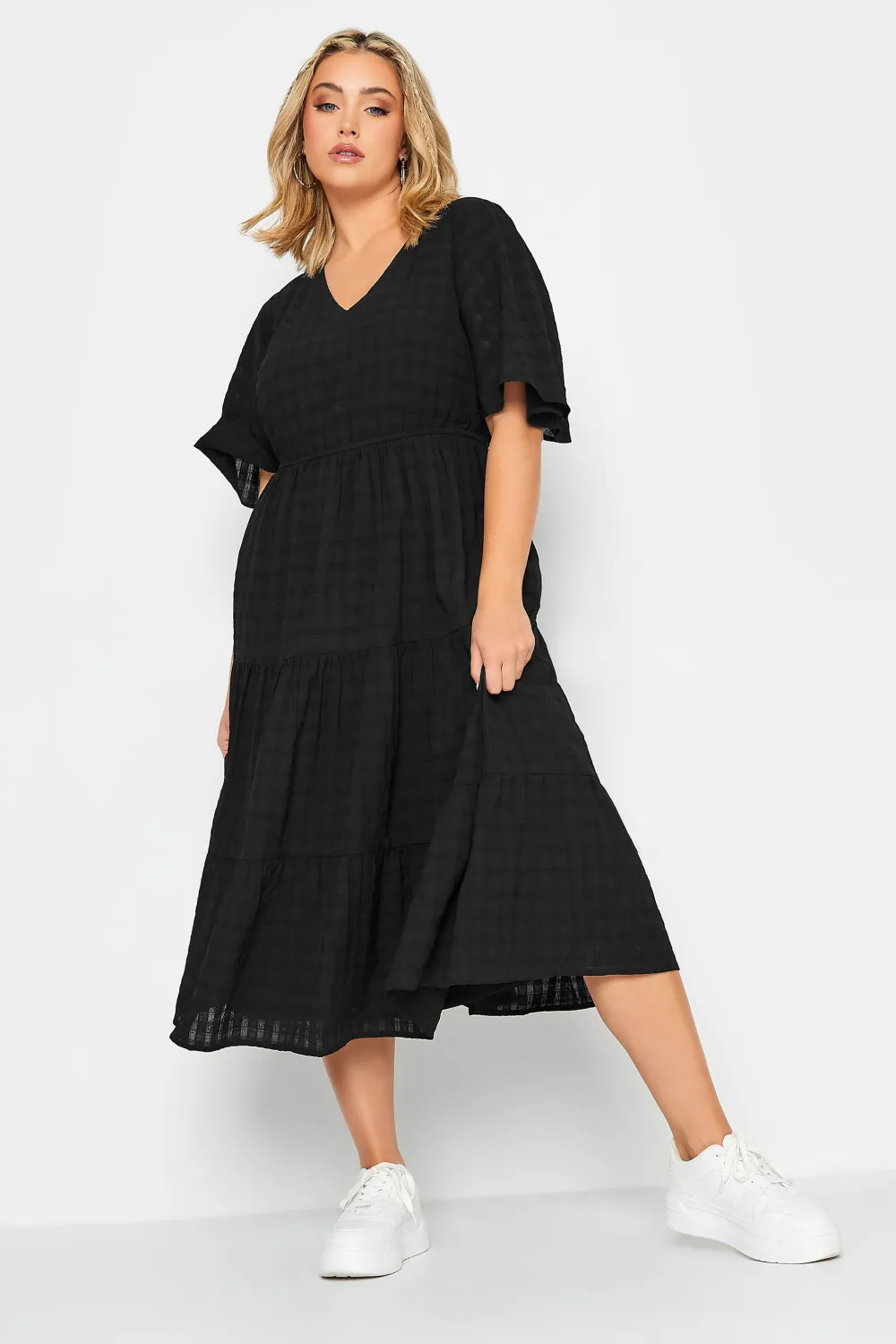 YOURS Curve Black Textured Tiered Smock Dress