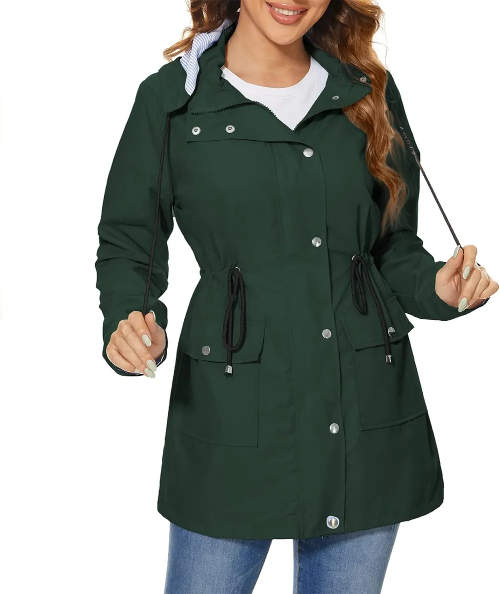 American Trends Rain Jackets for Women Waterproof with Hood Long Rain Coat Windbreaker Jacket