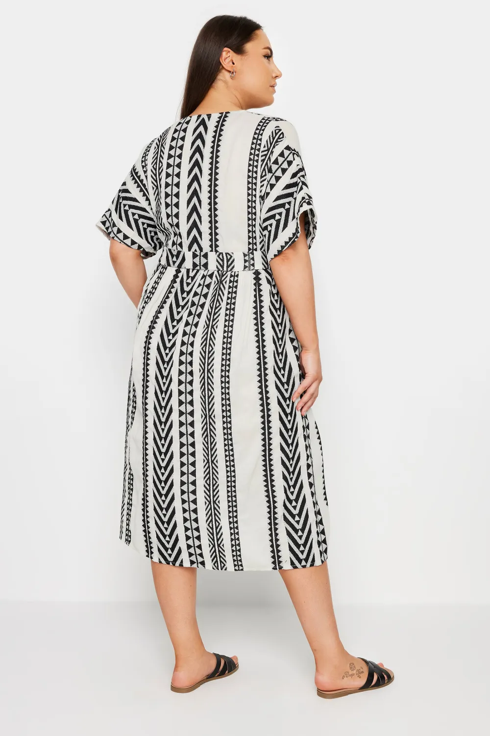 YOURS Curve Black & White Aztec Print Embroidered Maxi Dress