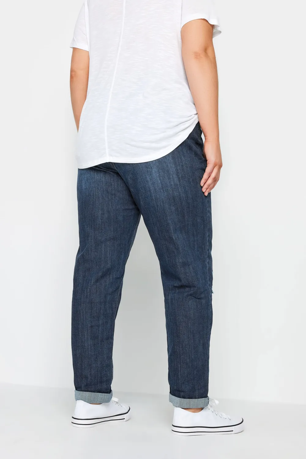Evans Blue Dark Wash Ripped Girlfriend Jeans