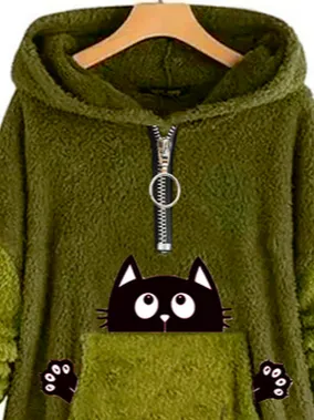 Loose Casual Fluff/Granular Fleece Fabric Sweatshirt