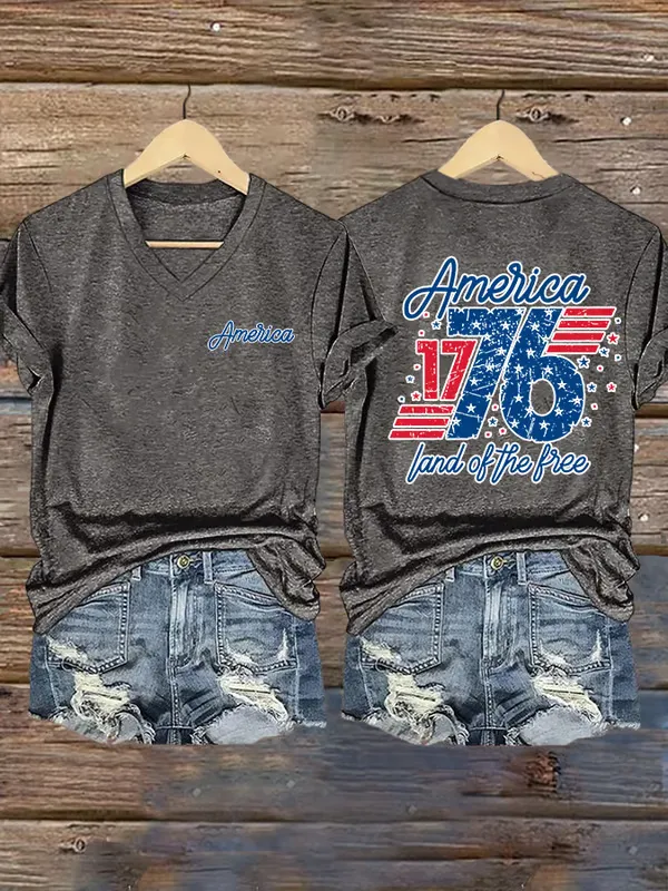 Women's America 1776 Land Of The Free Print Short Sleeve Round Neck Cotton T-Shirt
