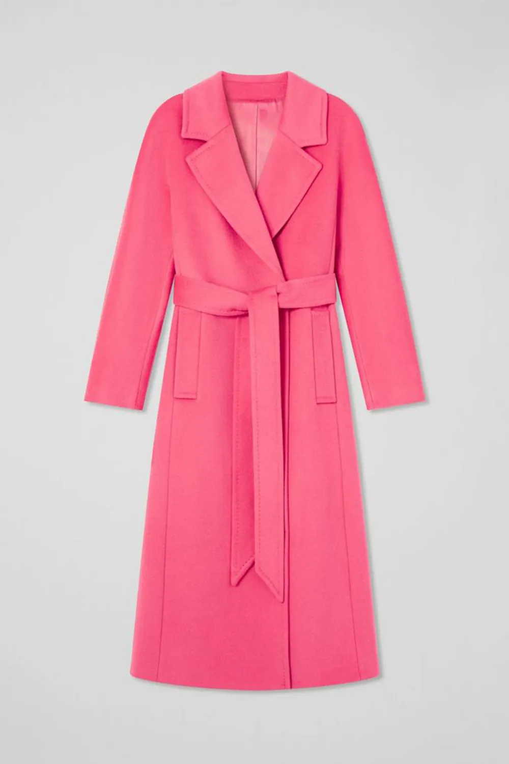 Pink Belted Long Wool Blend Coat