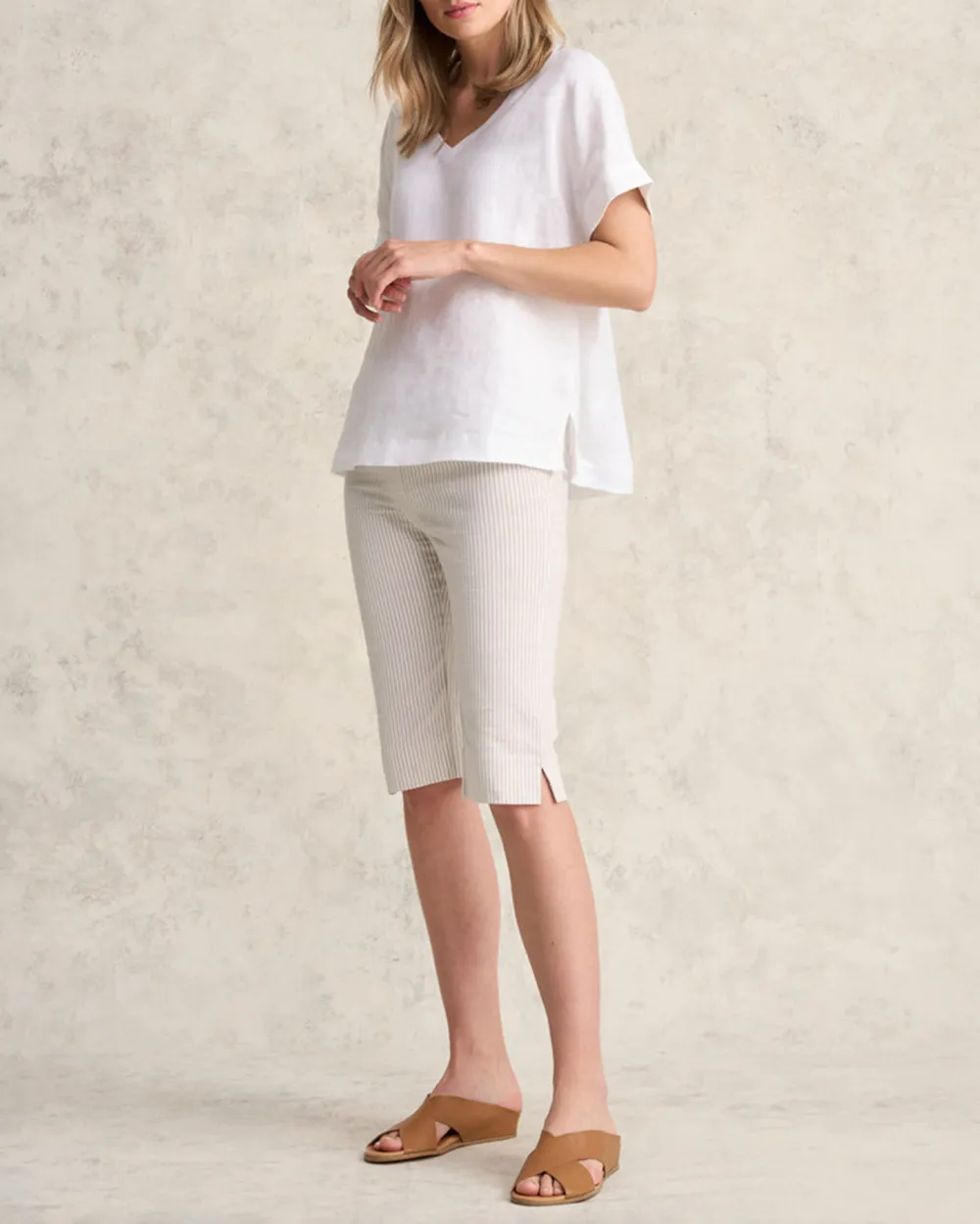 Striped Knit Knee Length Shorts