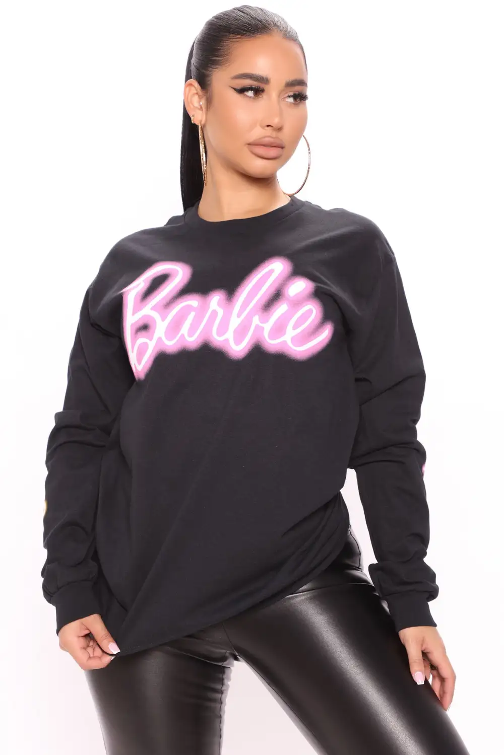 Let's Go Party Barbie Long Sleeve Top - Black