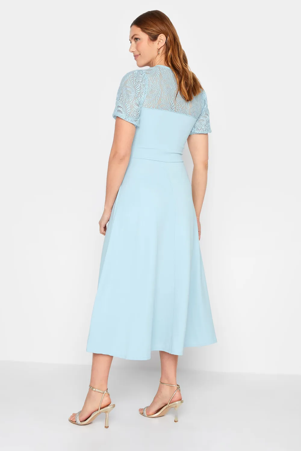 LTS Tall Light Blue Lace Midi Dress