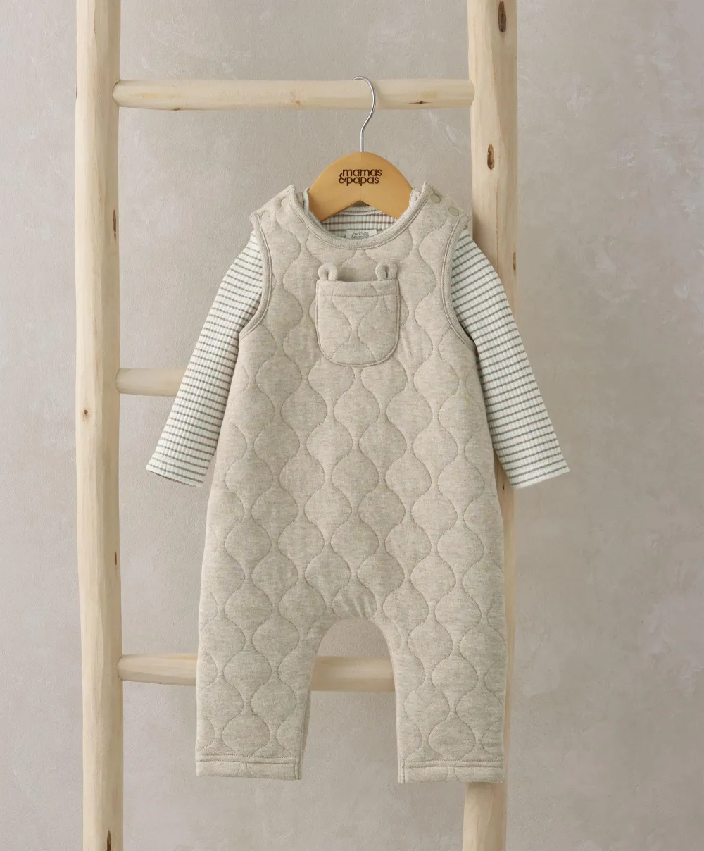 Quilted Dungarees & Bodysuit Set - Sand