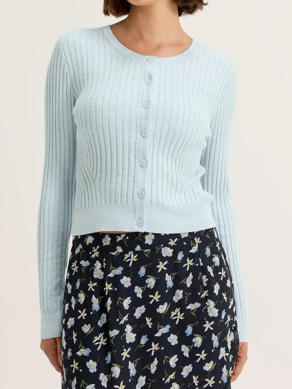 Light Blue Ribbed Knit Sweaters