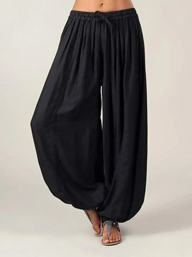 Women's Wide Leg Chinos Pants Trousers Full Length Baggy Drop Crotch Micro-elastic Mid Waist Fashion Savannah Joggers Xmas Casual Black White S M Summer Spring &  Fall