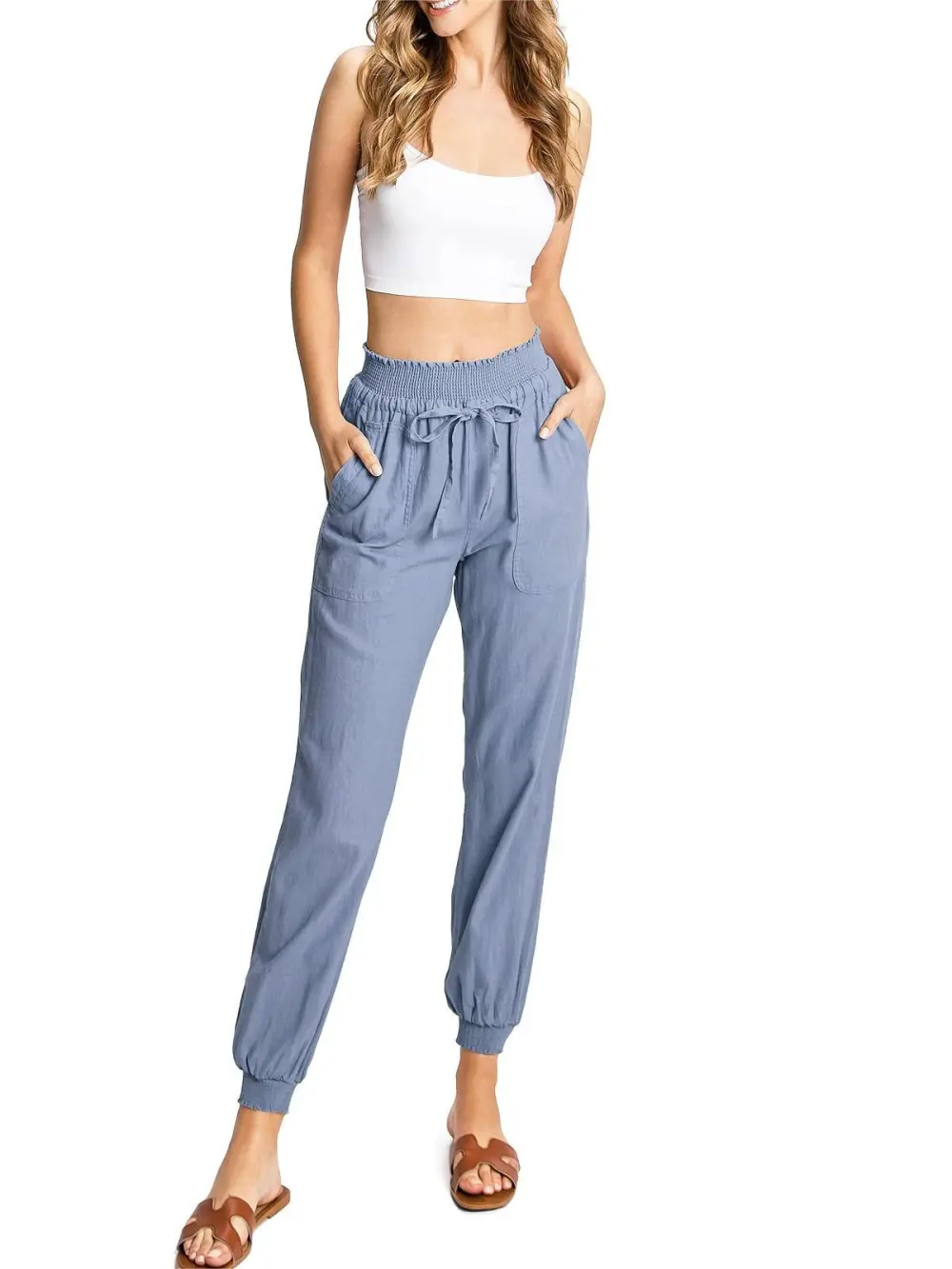 Solid Color Smocked Joggers