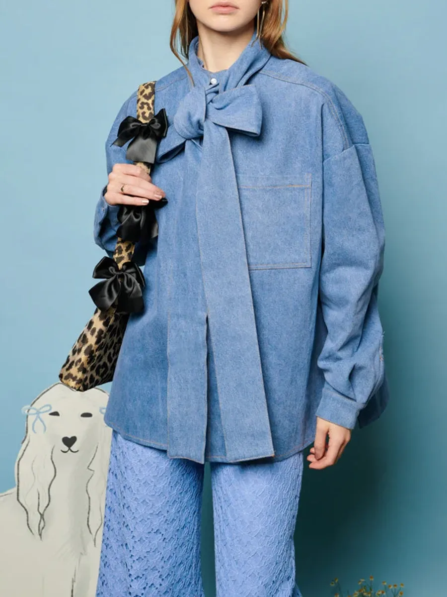 Casual Outfit Denim Bow Shirt