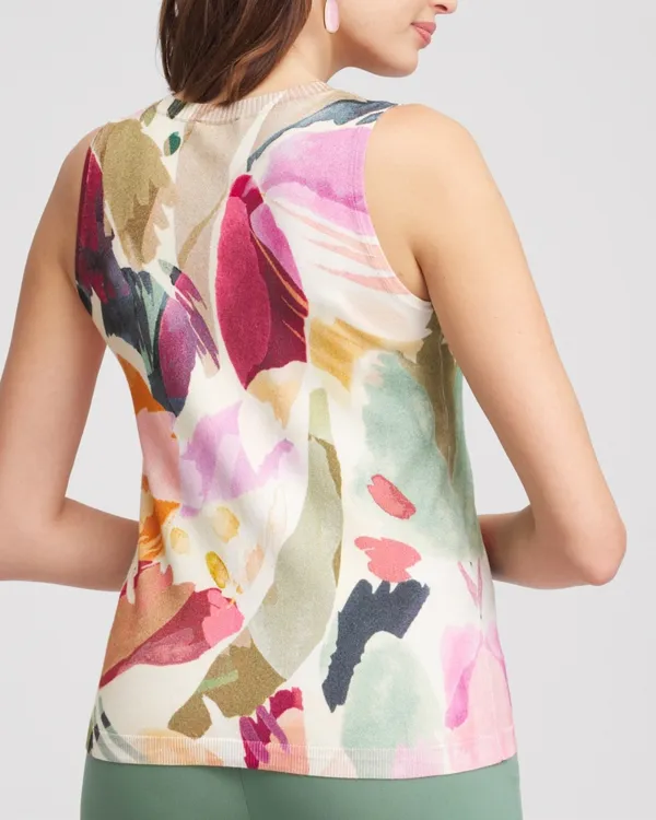 Sleeveless Abstract Print V-Neck Tee