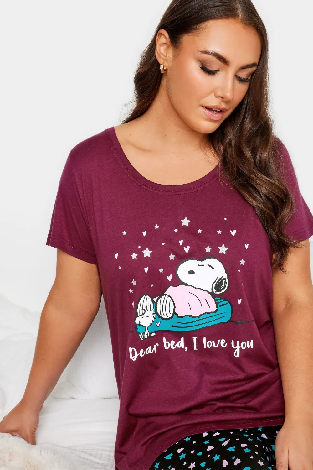 YOURS Curve Burgundy Red 'I Love You Snoopy' Slogan Pyjama Set