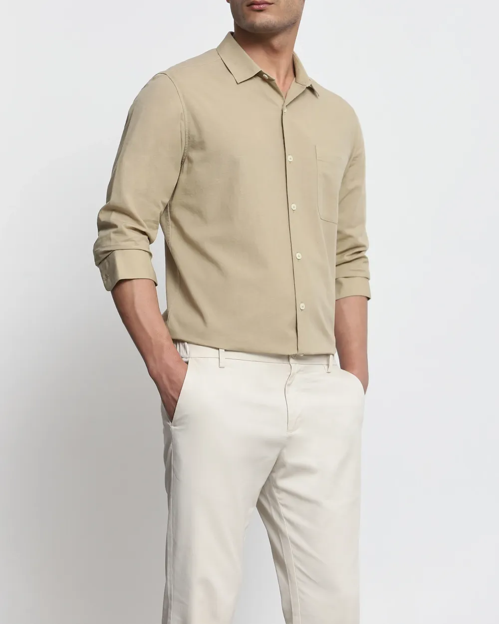 Leisure Simple Daily Slim-Fit Breathable Beige Shirt