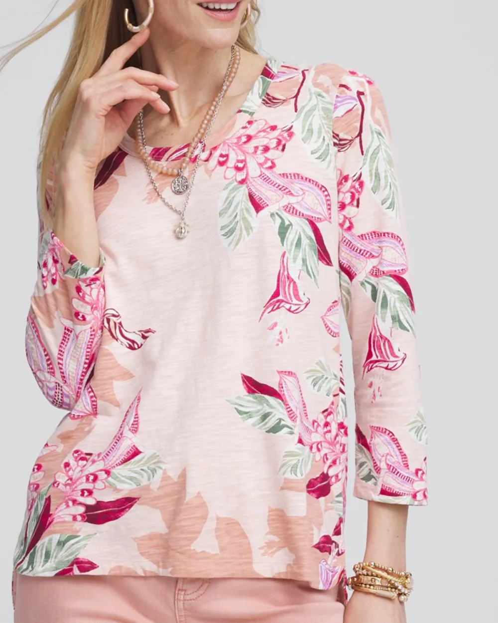 Sleeve Floral Print V-Neck Tee