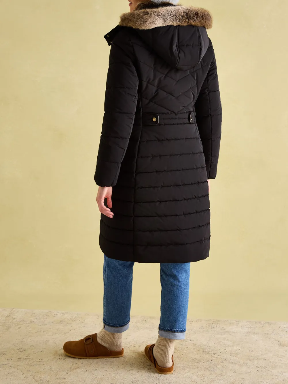 Black Showerproof Longline Padded Coat