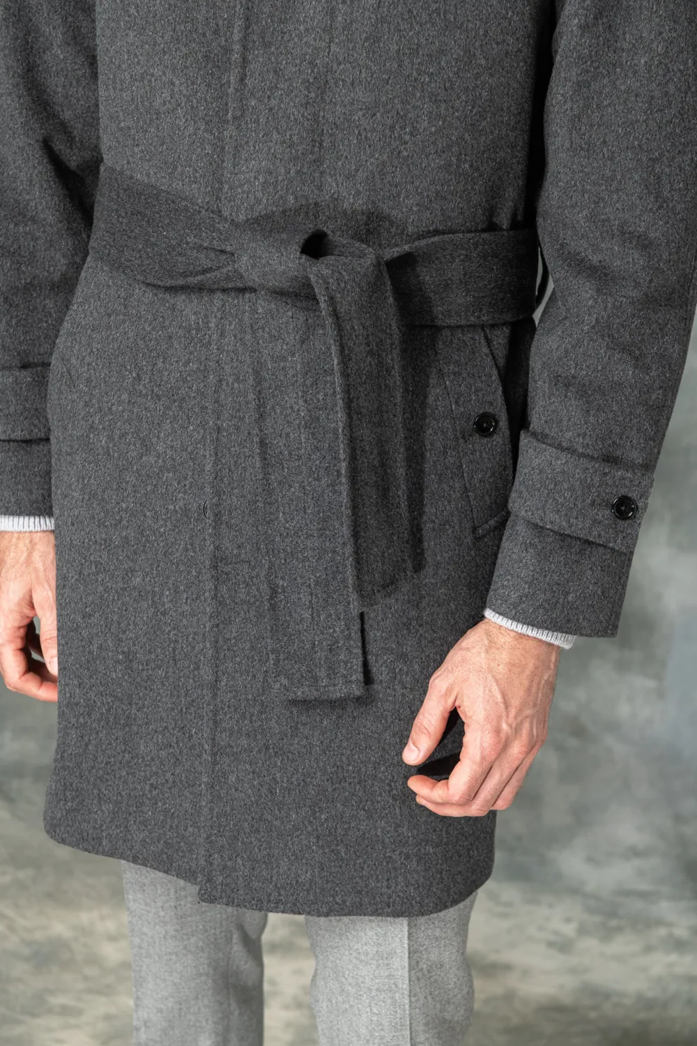Grey Raglan Coat In  Wool