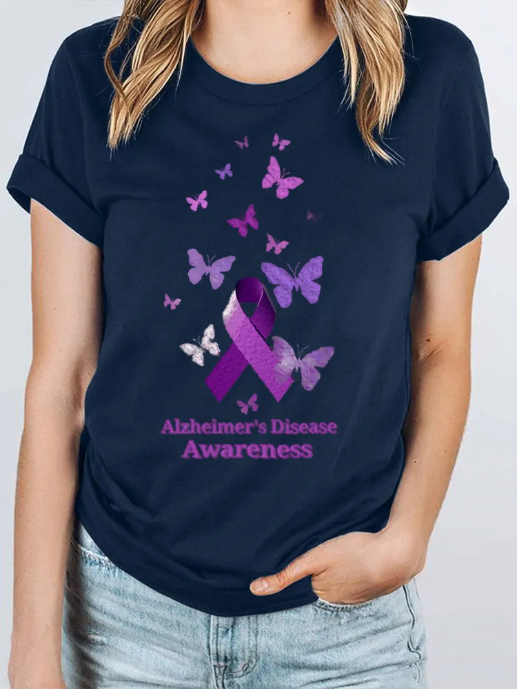Alzheimers Awareness Butterfly Women T Shirt