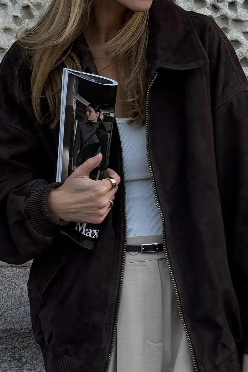 BITTER CHOC SUEDE BOMBER