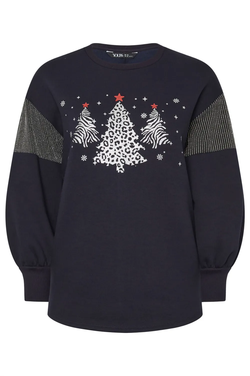 YOURS Curve Navy Blue Metallic Christmas Tree Sweatshirt