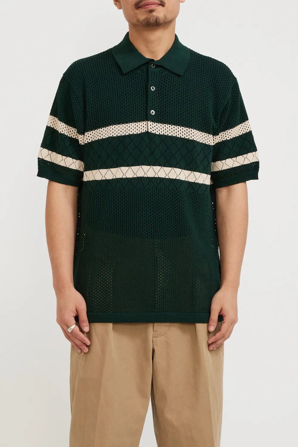 Knit Polo Mesh Stripe Green