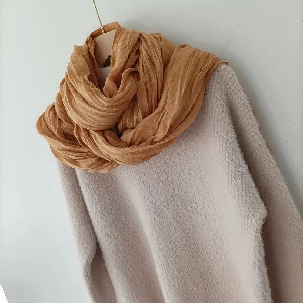 Vintage Solid Pleat Cotton Linen Comfy Shawl