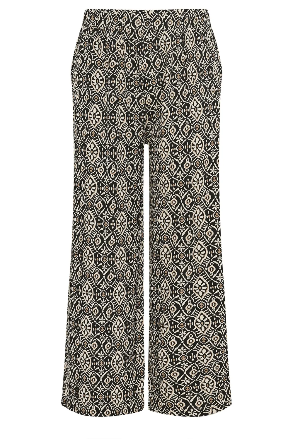 YOURS Curve Dark Grey Abstract Print Textured Wide Leg Trousers