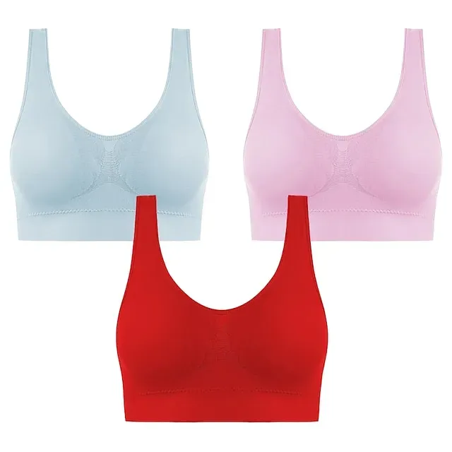 3 Packs Sports Bra for Women High Support with Removable Pad Wireless Yoga Fitness Gym Workout Bra Top Sport Activewear High Impact Breathable Comfortable Stretchy