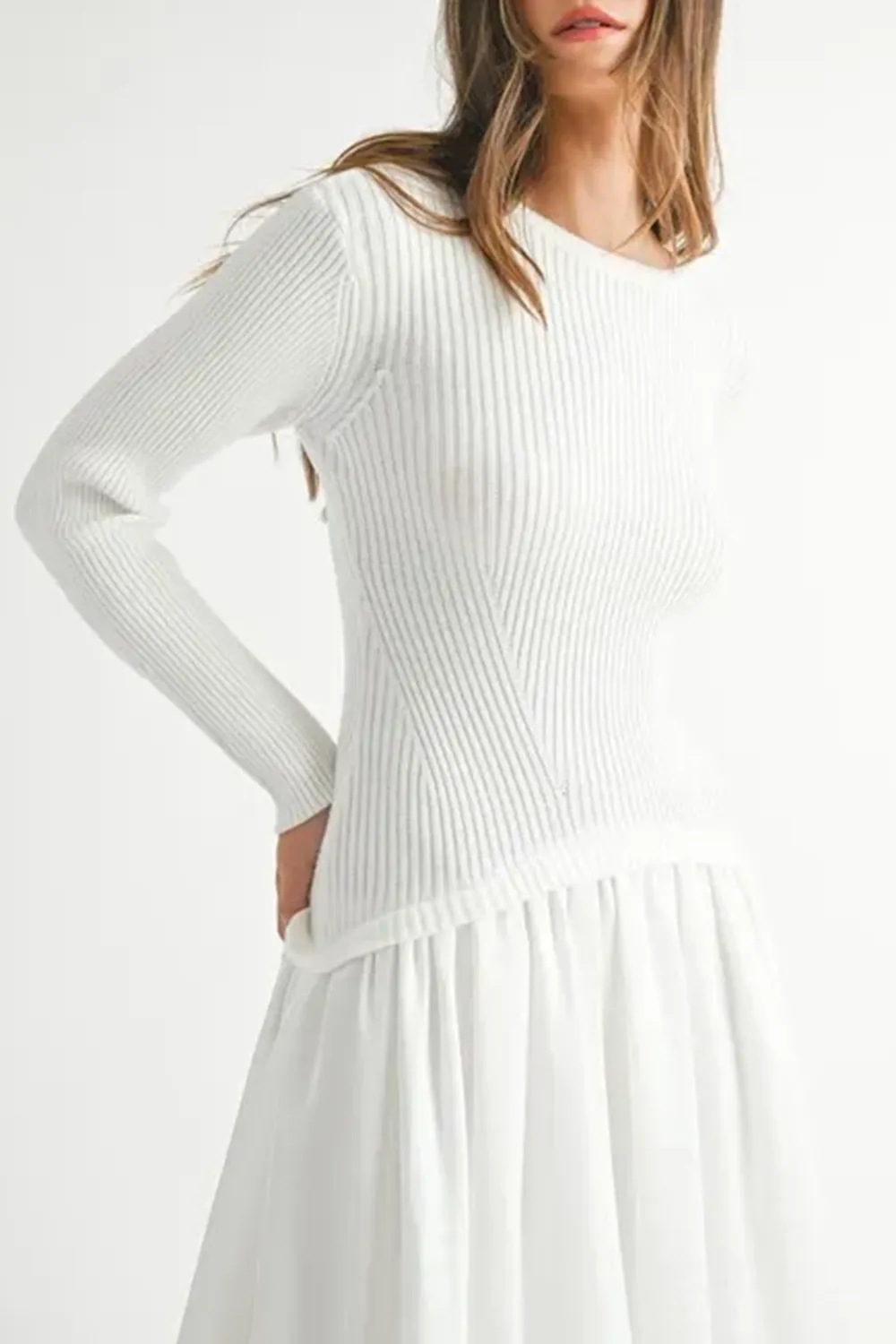 White Minimalist Slimming Temperament Sweater Dress
