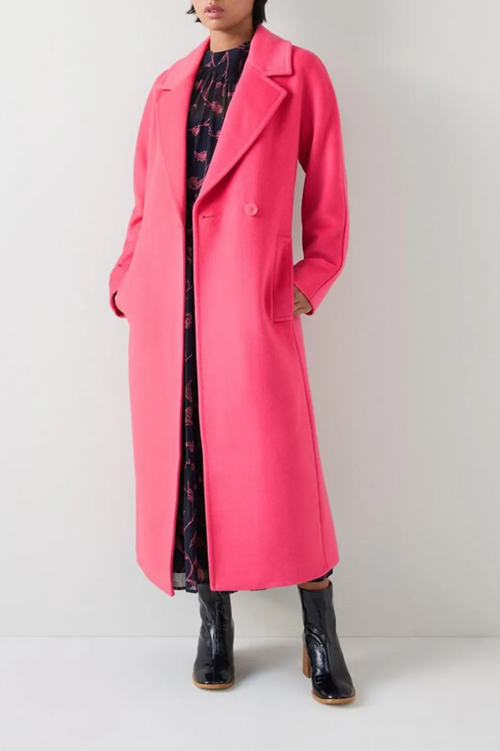 Pink Belted Long Wool Blend Coat