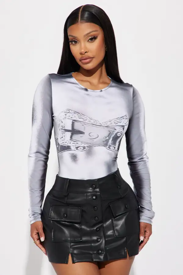 Buckle Up Long Sleeve Bodysuit - Black/combo