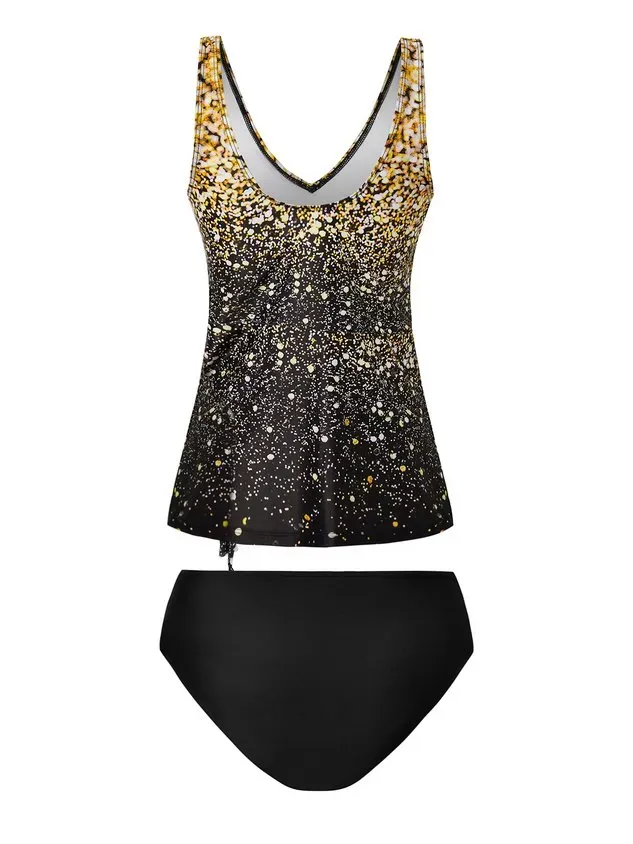 Vacation Abstract  Printing Scoop Neck Tankinis Two-Piece Set