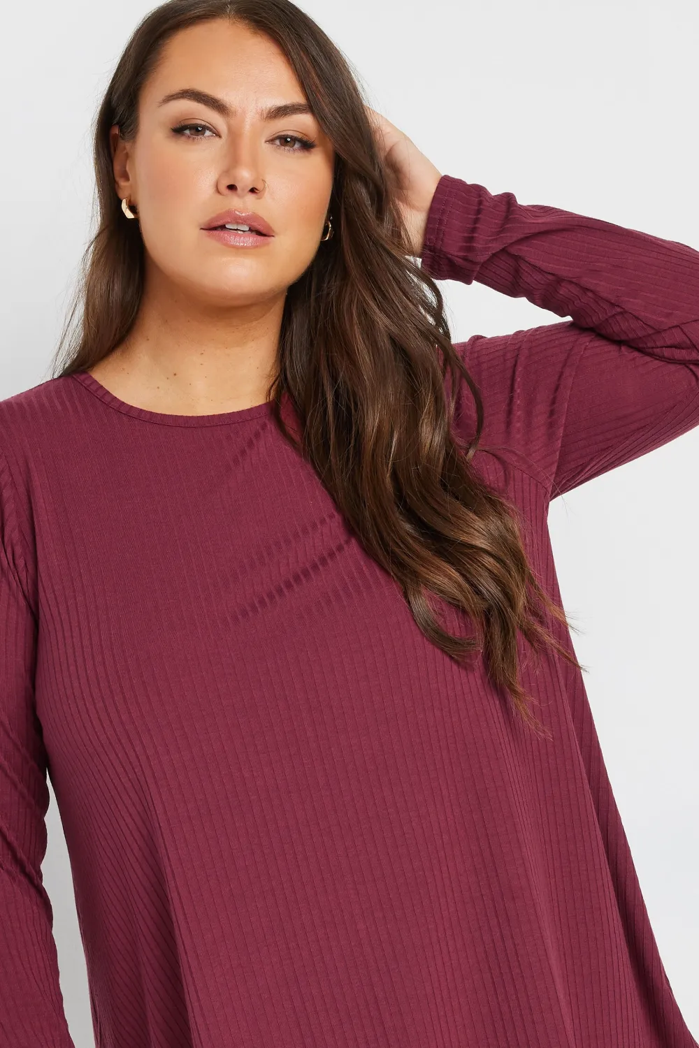 YOURS Curve Black Long Sleeve Ribbed Swing Top