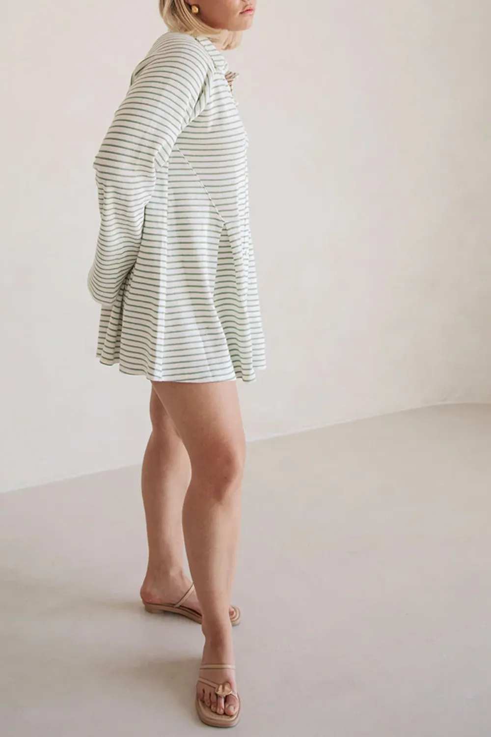 Striped Long Sleeve Button Up Mini Dress