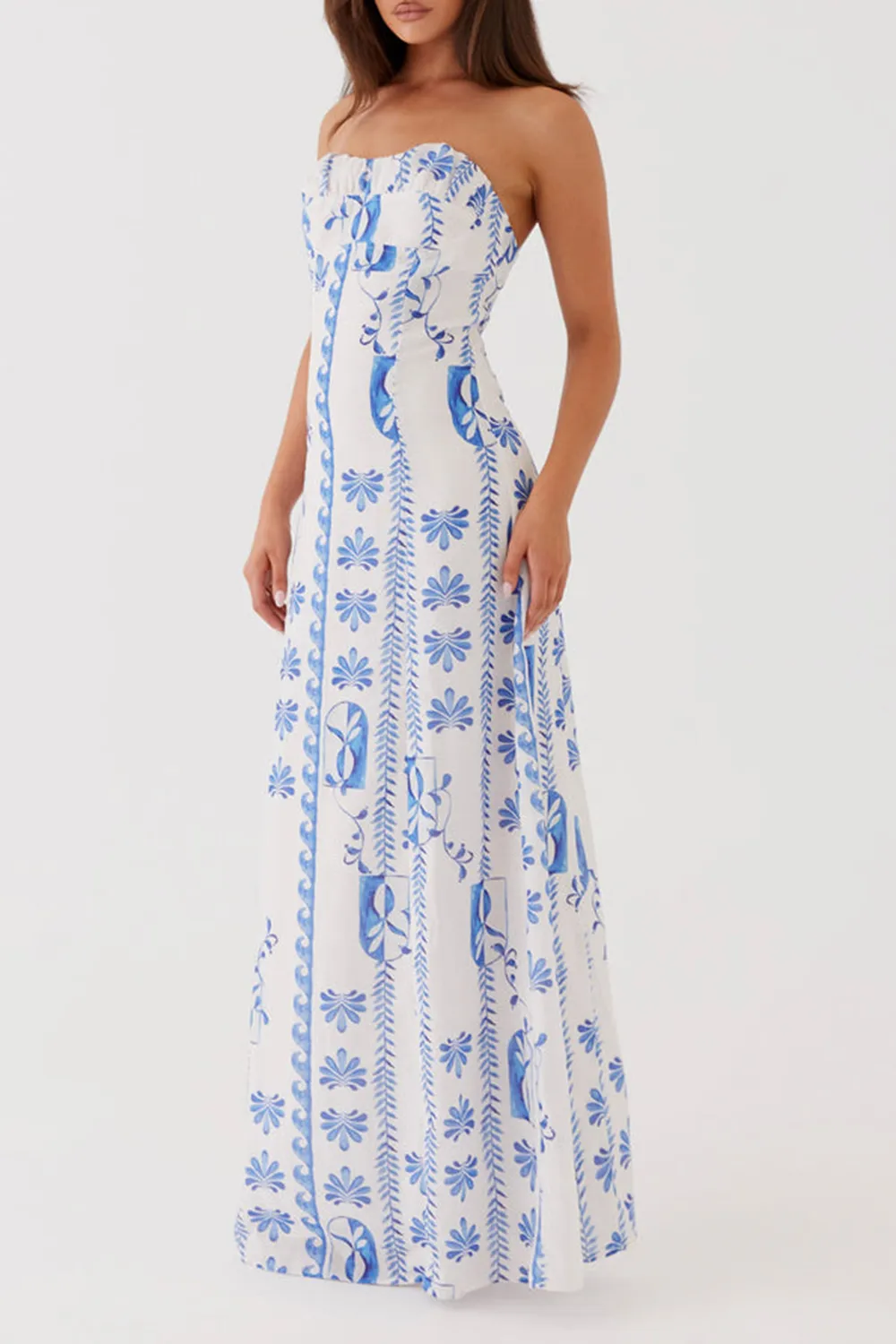 Tayla Linen Maxi Dress - Floral Wave