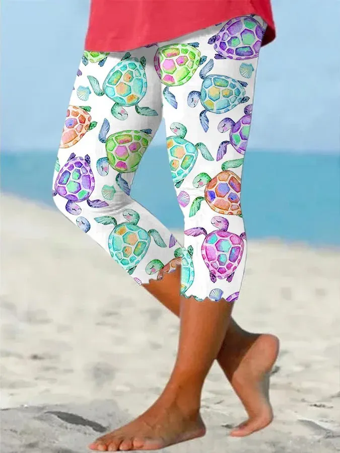 Sea Turtle Beach With Pocket Vacation Print Leggings