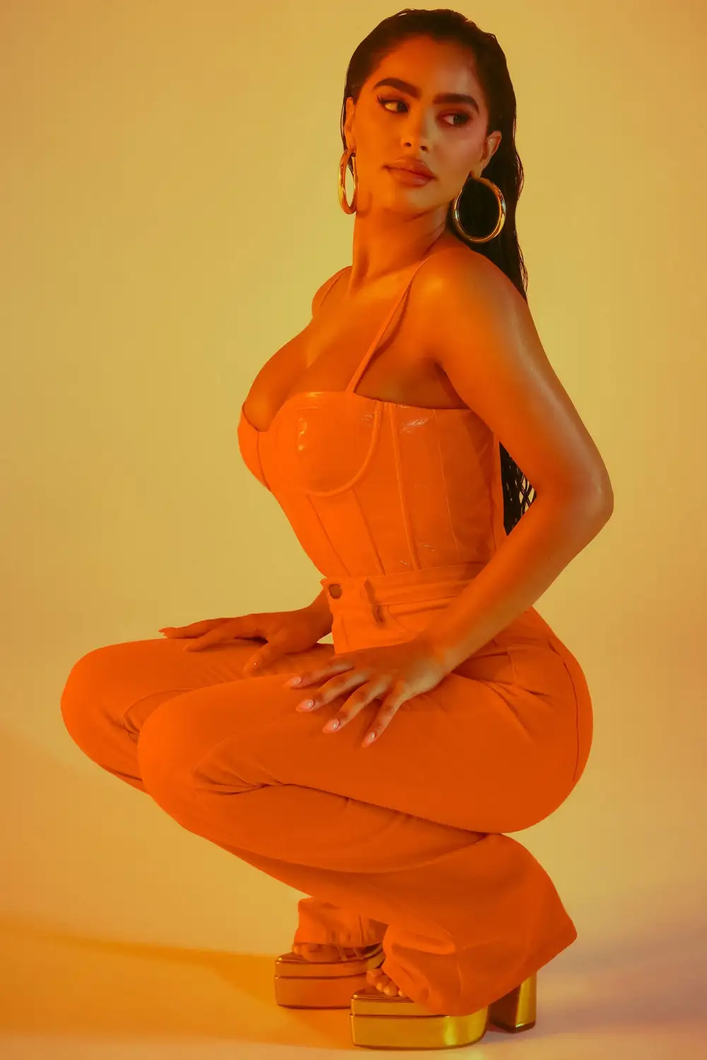 Drama Queen Faux Leather Corset Top - Orange