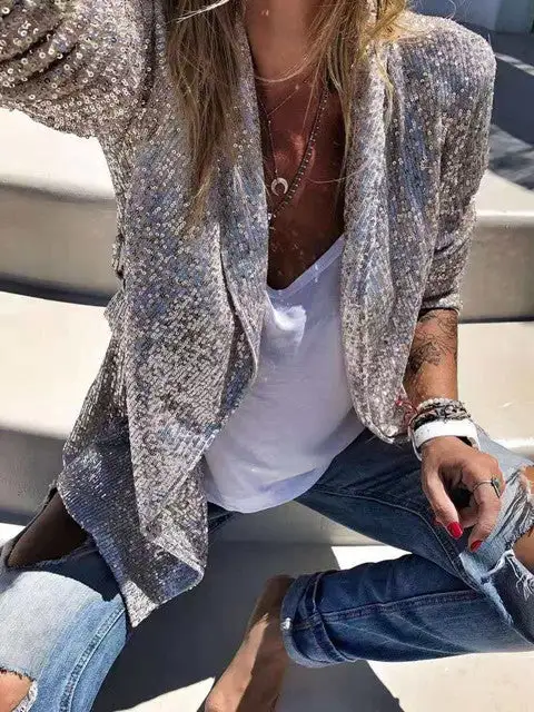 Long Sleeve Casual Sequin Blazer