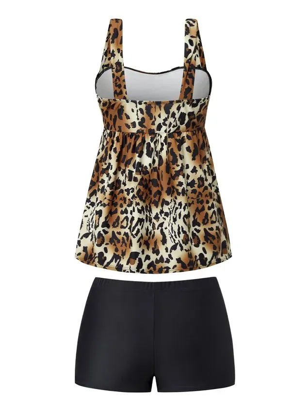 Sexy Animal Printing Strapless Tankinis Two-Piece Set
