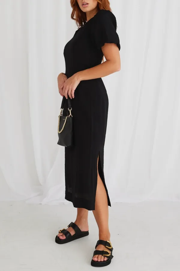 Puff Sleeve Tie Midi Dress