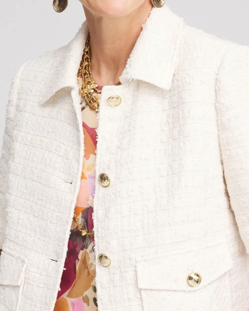 Beige Tweed Short Sleeve Jacket