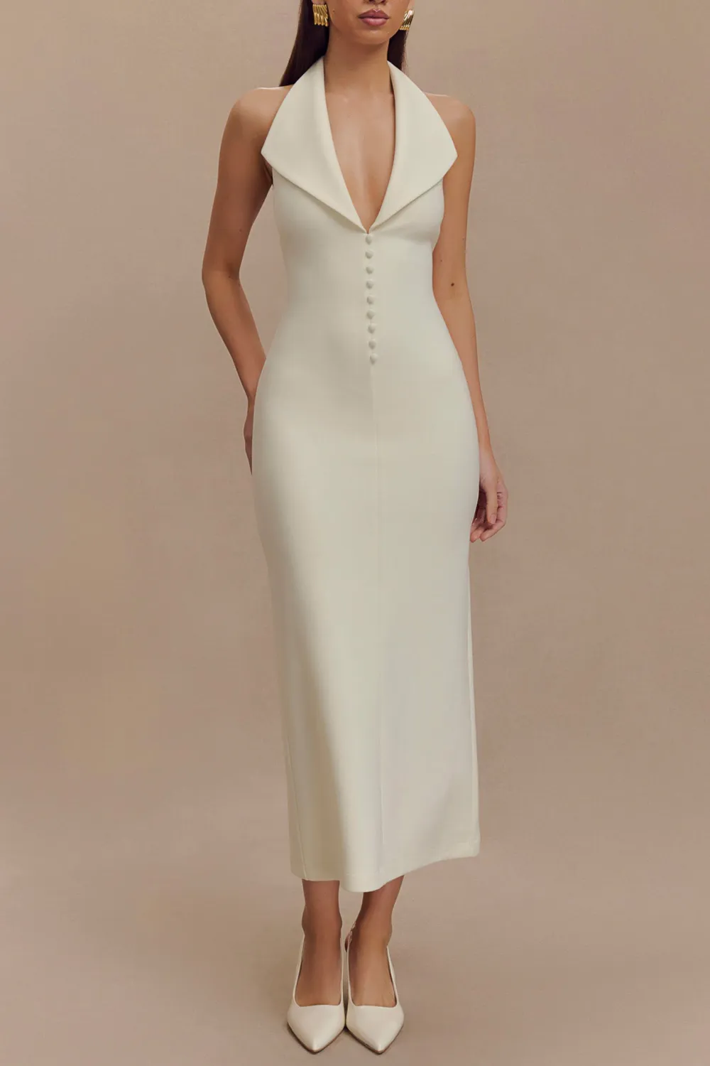 Crepe Halter Midi Dress